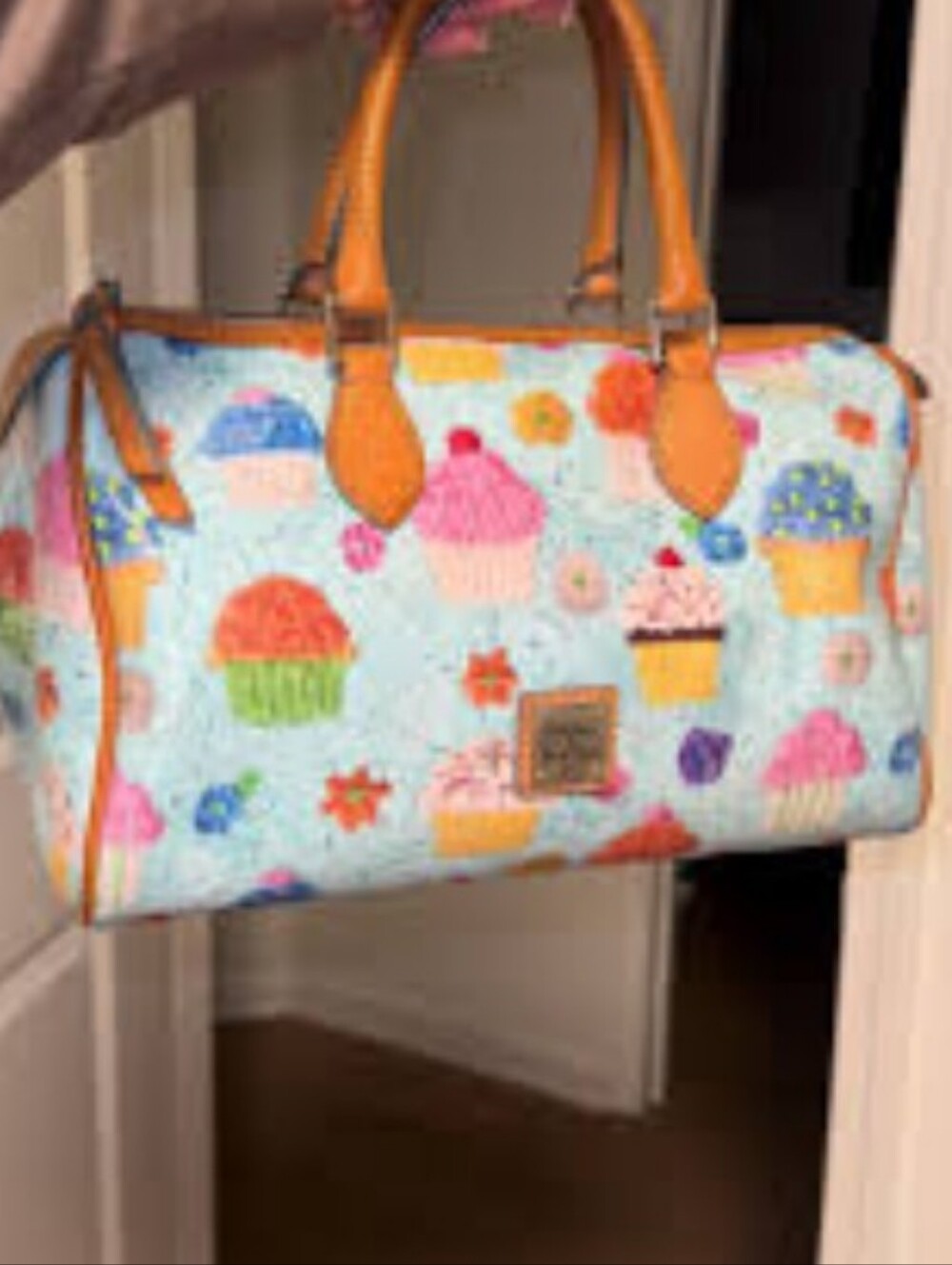 DOONEY & BOURKE LEATHER RETIRED Cupcake Print Bostonl Handbag with Tan Trim - Picture 6 of 6
